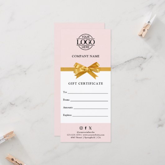 Chic Modern Business Gift Certificate with Logo (Voorkant / Achterkant in situ)