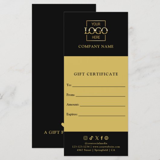 Chic Modern Business Gift Certificate with Logo (Voorkant / Achterkant)