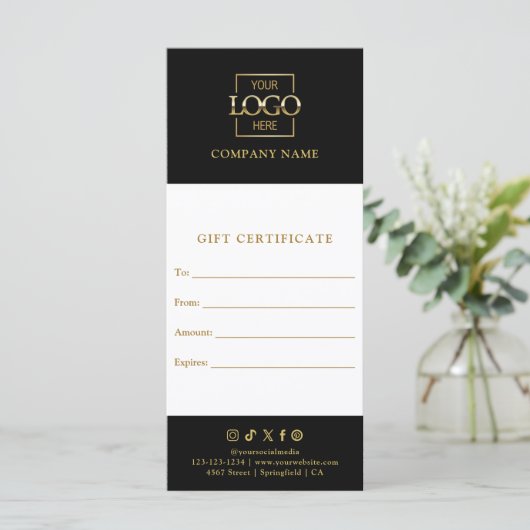 Chic Modern Business Gift Certificate with Logo (Staand voorkant)
