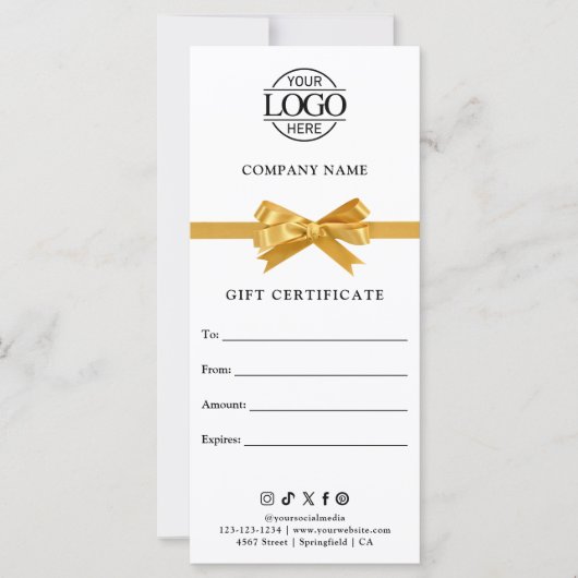Chic Modern Business Gift Certificate with Logo (Voorkant)