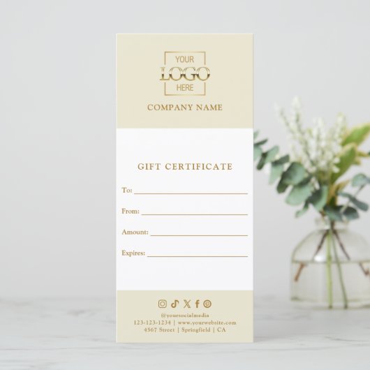 Chic Modern Business Gift Certificate with Logo (Staand voorkant)