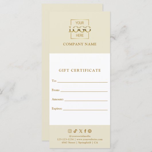 Chic Modern Business Gift Certificate with Logo (Voorkant / Achterkant)