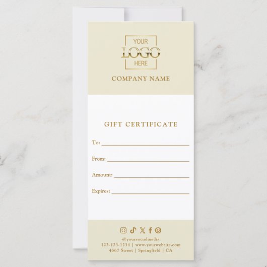 Chic Modern Business Gift Certificate with Logo (Voorkant)