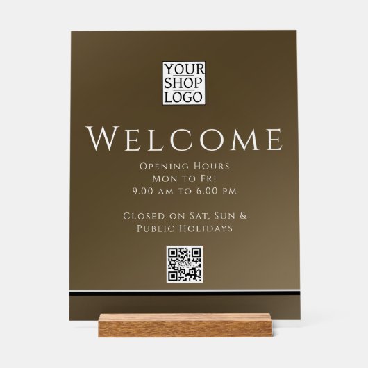 Chic Modern Business Logo Brown Acryl Bord (Voorkant)