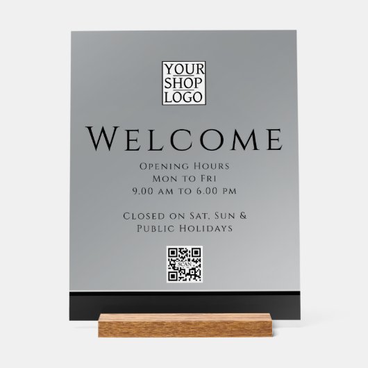 Chic Modern Business Logo Zwart Grijs Acryl Bord (Voorkant)