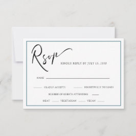Chic Modern Calligraphy Blauwgroen Blue Wedding RSVP Kaartje