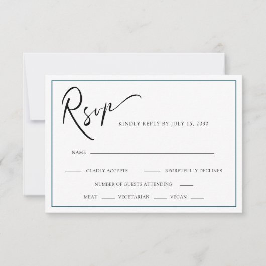 Chic Modern Calligraphy Blauwgroen Blue Wedding RSVP Kaartje (Voorkant)
