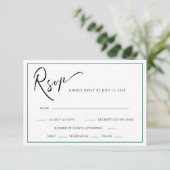 Chic Modern Calligraphy Blauwgroen Blue Wedding RSVP Kaartje (Staand voorkant)