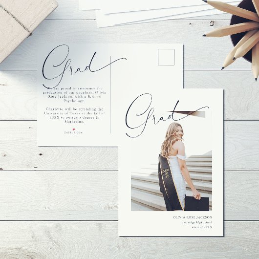 Chic Modern Calligraphy Photo Afstuderen Aankondigingskaart