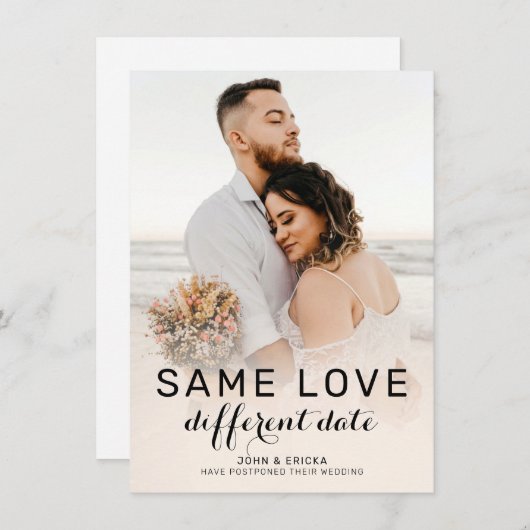 Chic Modern Calligraphy Photo Wedding Postponement Aankondiging (Voorkant / Achterkant)