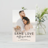 Chic Modern Calligraphy Photo Wedding Postponement Aankondiging (Staand voorkant)