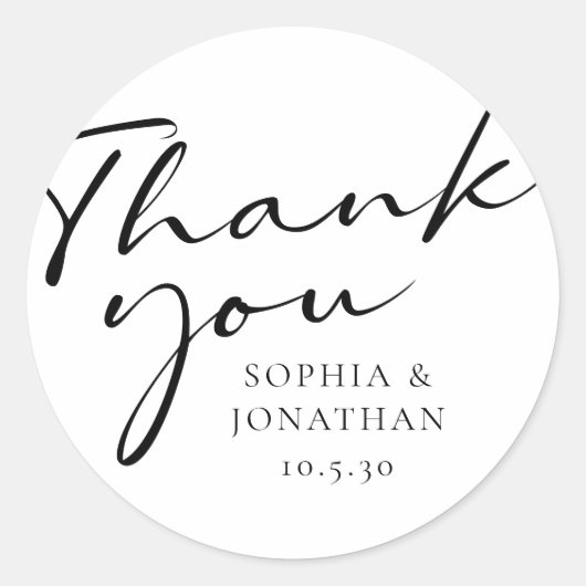 Chic Modern Calligraphy Wedding Favor Dankuwel Ronde Sticker (Voorkant)