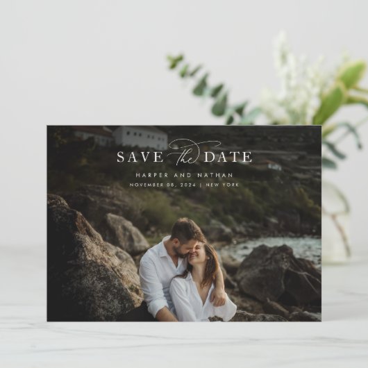 Chic Modern Coastal Wedding Photo Save The Date (Staand voorkant)