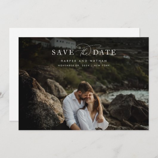 Chic Modern Coastal Wedding Photo Save The Date (Voorkant / Achterkant)