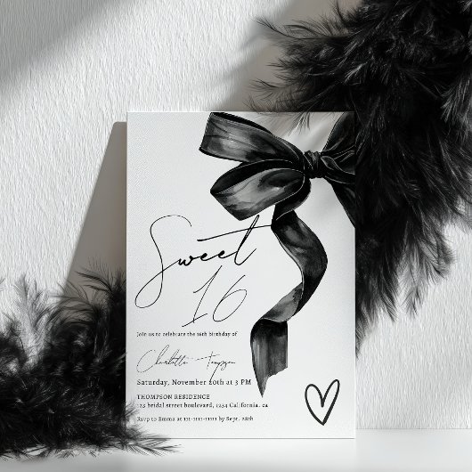 Chic Modern Coquette Black Bow Sweet 16 Verjaardag Kaart