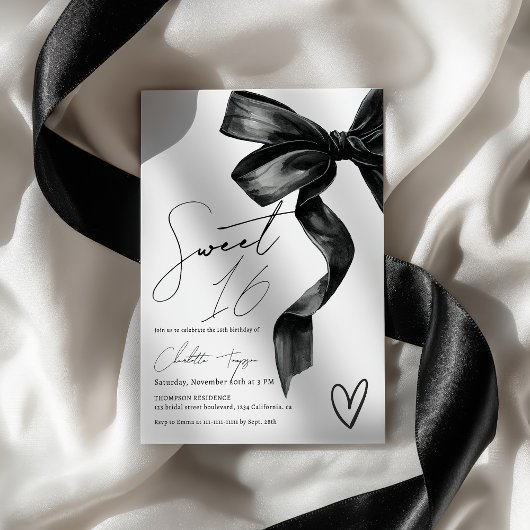 Chic Modern Coquette Black Bow Sweet 16 Verjaardag Kaart