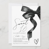 Chic Modern Coquette Black Bow Sweet 16 Verjaardag Kaart (Voorkant)