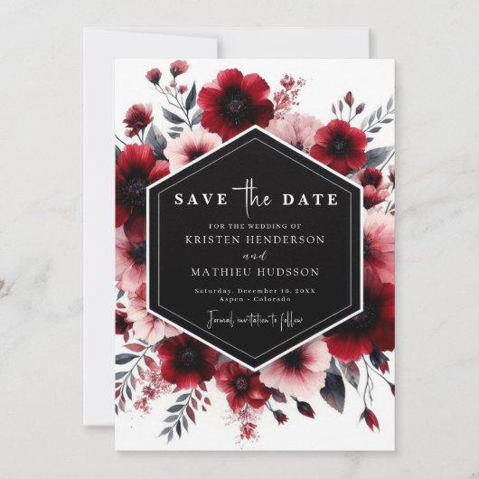 Chic Modern Crimson Red Wedding Save The Date (Voorkant)