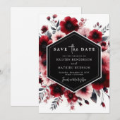 Chic Modern Crimson Red Wedding Save The Date (Voorkant / Achterkant)