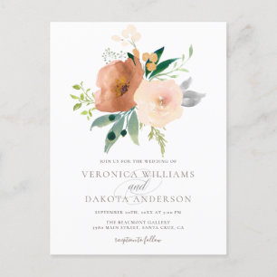 Chic Modern Delicate Waterverf Bloemen Huwelijk Uitnodiging Briefkaart