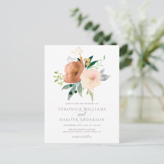 Chic Modern Delicate Waterverf Bloemen Huwelijk Uitnodiging Briefkaart (Staand voorkant)