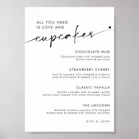 Chic Modern Dessert Cupcake Menu Trouwbord Poster (Voorkant)