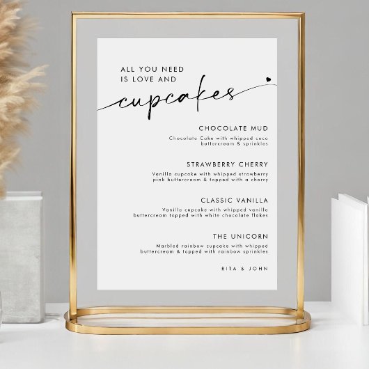 Chic Modern Dessert Cupcake Menu Trouwbord Poster