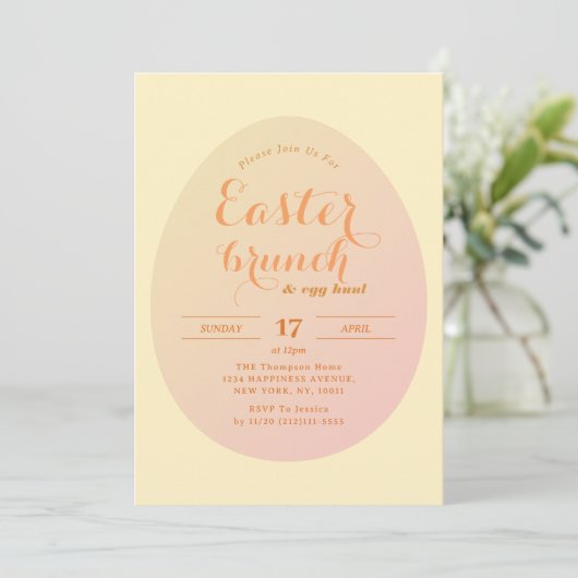 Chic Modern Easter Brunch Egg Hunt Geel Sinaasappe Kaart (Staand voorkant)