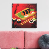 Chic Modern Elegant Black & Red Sushi Canvas Afdruk (Insitu (Woonkamer))