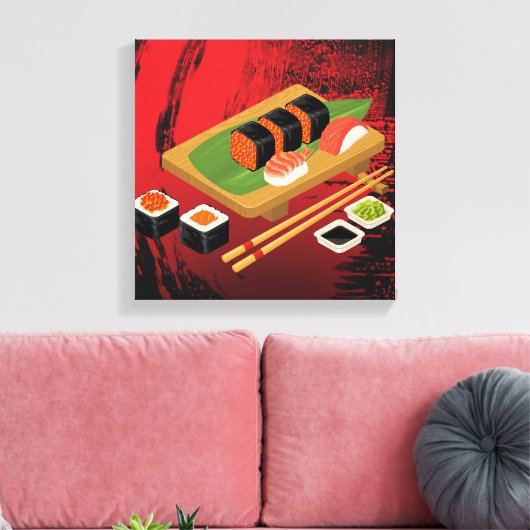 Chic Modern Elegant Black & Red Sushi Canvas Afdruk (Insitu (Woonkamer))