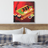 Chic Modern Elegant Black & Red Sushi Canvas Afdruk (Insitu (Slaapkamer))