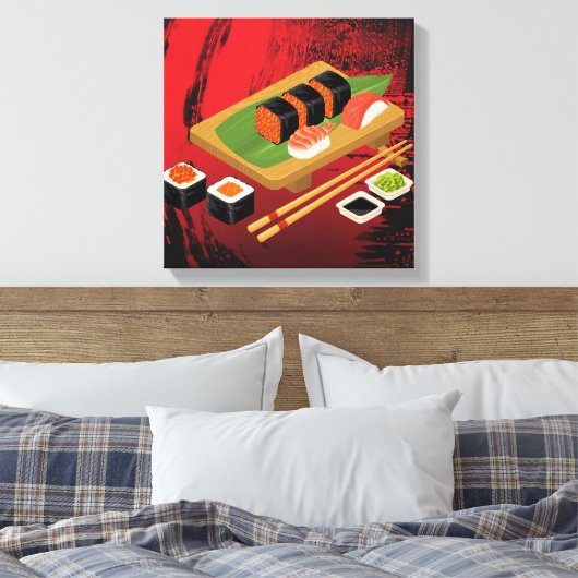 Chic Modern Elegant Black & Red Sushi Canvas Afdruk (Insitu (Slaapkamer))