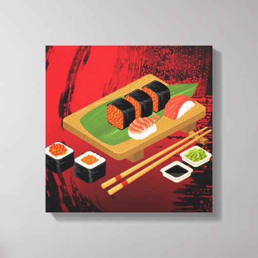 Chic Modern Elegant Black & Red Sushi Canvas Afdruk (Voorkant)