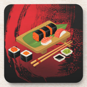Chic Modern Elegant Black & Red Sushi Cook Onderzetter
