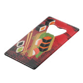 Chic Modern Elegant Black & Red Sushi Creditkaart Flessenopener (Achterkant Gekanteld)
