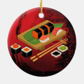 Chic Modern Elegant Black & Red Sushi Keramisch Ornament (Achterkant)