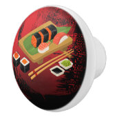 Chic Modern Elegant Black & Red Sushi Keramische Knop (Rechts)