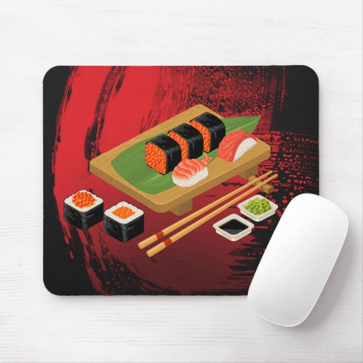 Chic Modern Elegant Black & Red Sushi Muismat (Met muis)