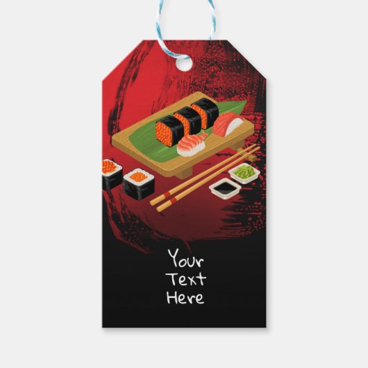 Chic Modern Elegant Black & Red Sushi Party Event Cadeaulabel (Voorkant)