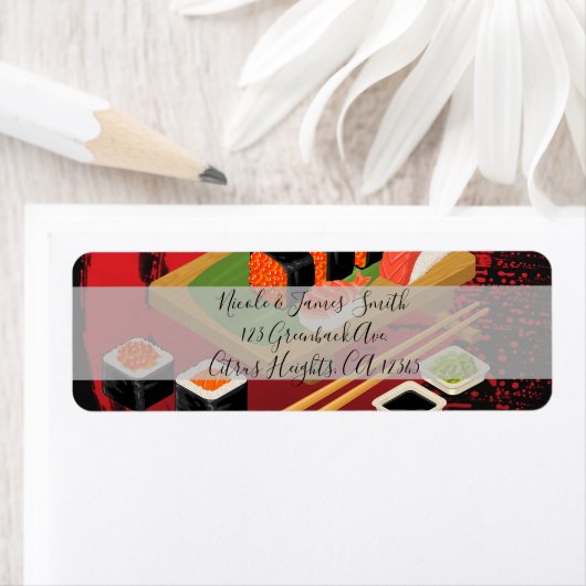 Chic Modern Elegant Black & Red Sushi Party Event Etiket (Insitu)