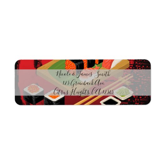 Chic Modern Elegant Black & Red Sushi Party Event Etiket (Voorkant)