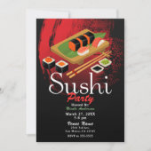Chic Modern Elegant Black & Red Sushi Party Event Kaart (Voorkant)