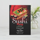 Chic Modern Elegant Black & Red Sushi Party Event Kaart (Staand voorkant)