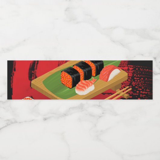Chic Modern Elegant Black & Red Sushi Party Event Waterfles Etiket (Enkel label)