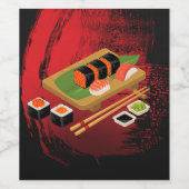 Chic Modern Elegant Black & Red Sushi Party Wine Wijn Etiket (Enkel label)