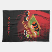 Chic Modern Elegant Black & Red Sushi Theedoek (Horizontaal)