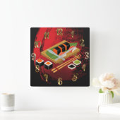 Chic Modern Elegant Black & Red Sushi Vierkante Klok (Huis)