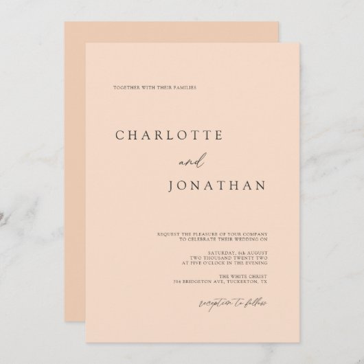 Chic Modern Elegant Blush Pink Wedding Kaart (Voorkant / Achterkant)