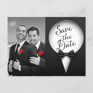 Chic Modern Elegant Gay Tuxedo Foto Bewaar de datu Aankondigingskaart