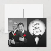 Chic Modern Elegant Gay Tuxedo Foto Bewaar de datu Aankondigingskaart (Voorkant / Achterkant)